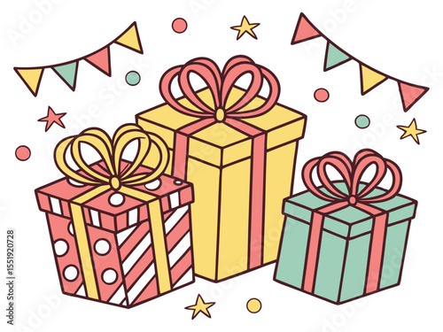 “Colorful Gift Box Set with Ribbons and Bows – 3D Vector Illustration for Holidays, Birthdays, and Celebrations”