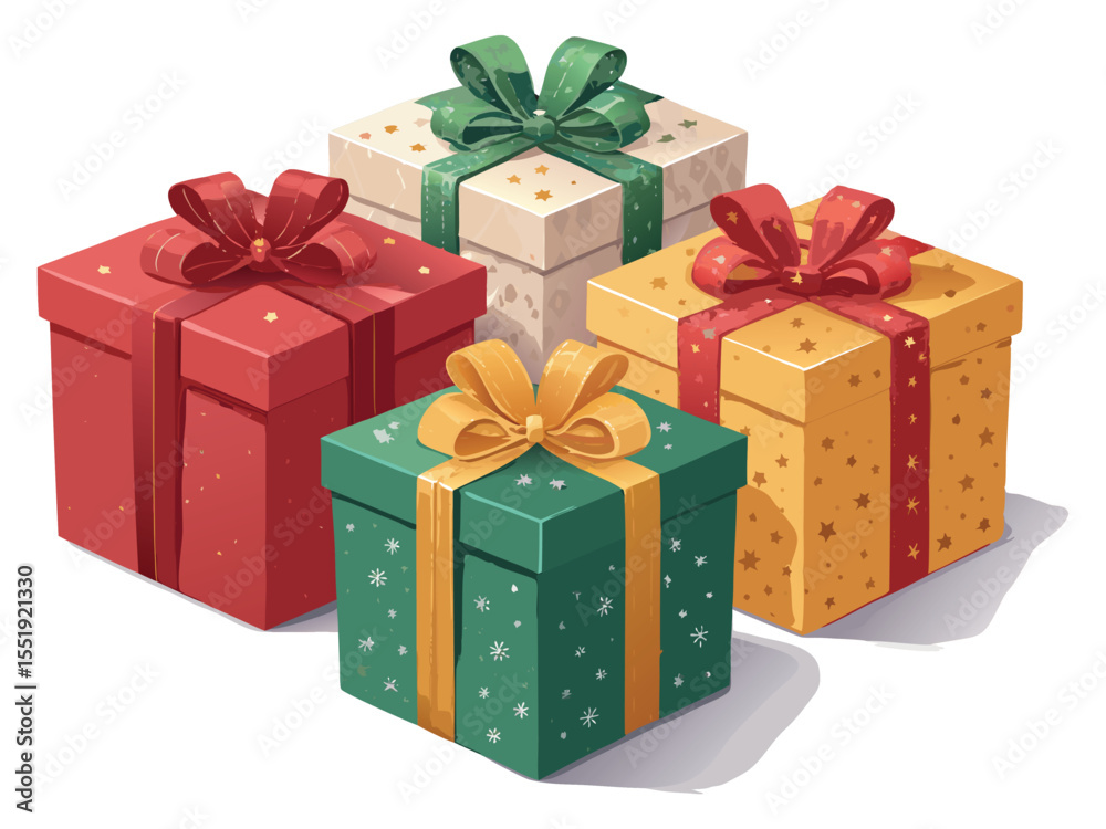 Obraz premium “Colorful Gift Box Set with Ribbons and Bows – 3D Vector Illustration for Holidays, Birthdays, and Celebrations”