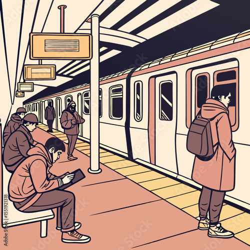 Bustling Subway Rush Hour Scene with Blurred Motion Effect