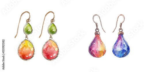 dangle earrings watercolor vector illustration