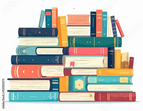 Stacked Colorful Books in Varied Heights and Textures Against White Background Perfect for Educational Resource or Library Aesthetic