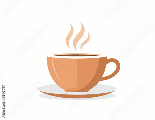 Stylized Coffee Cup with Rising Steam on a Saucer in Brown and White Tones Graphic Icon Illustration