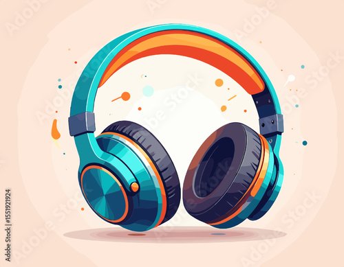 Teal and Orange Pixelated Headphones with Black Ear Cups on Light Background Digital Art Style Illustration