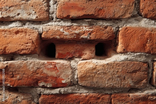 Brick Wall Texture: A detailed macro shot highlights the rough, textured surface of a red brick wall, showcasing the intricate patterns and imperfections that tell a story of time and craft.
