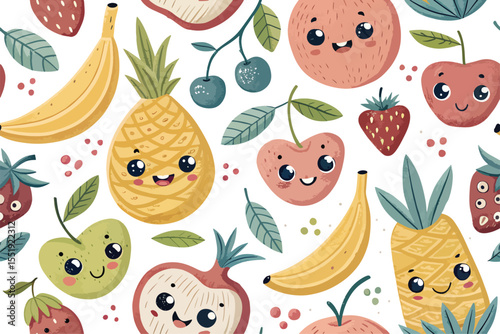 Whimsical Fruits with Happy Faces A Delightful Illustration