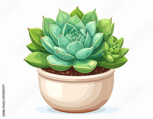 Vibrant Pixel Art of Echeveria Succulent in Beige Potted Plant on White Background a Detailed Digital Illustration