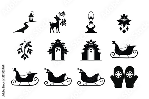 Festive Winter Holiday Silhouette Collection Whimsical Christmas Designs and Traditional Holiday Icons