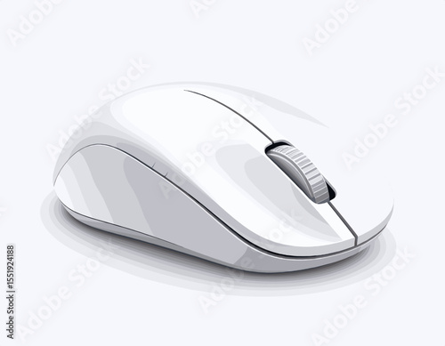 White Wireless Computer Mouse with Scroll Wheel on White Background for Desktop Computing and Ergonomic Design