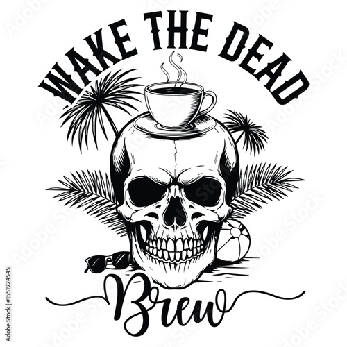 Humorous skull coffee brew design for t-shirts and apparel svg ready for printing