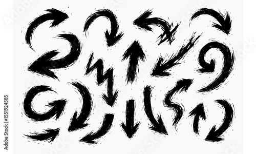 Grunge Ink Brush Arrows – Messy Hand Drawn Vector Direction Elements