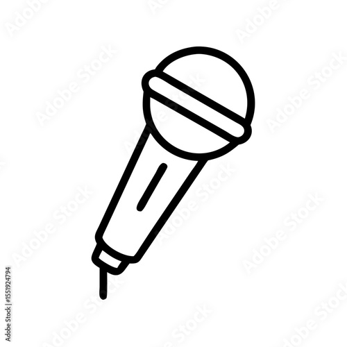 Black Microphone Icon Silhouette on White Background, Minimalist Audio Symbol for Podcasts, Voice Recording, Broadcast Media, and Music Apps