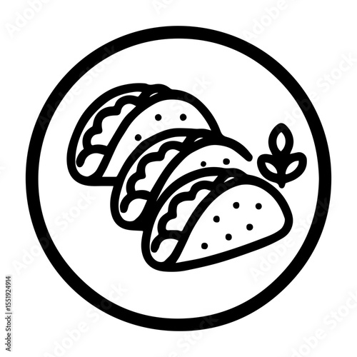 Taco trio with garnish icon with transparent background representing Tex Mex menu and flavorful festive cuisine
