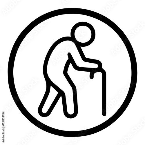 Elderly assistance cane icon with transparent background representing senior-friendly seating and accessibility support
