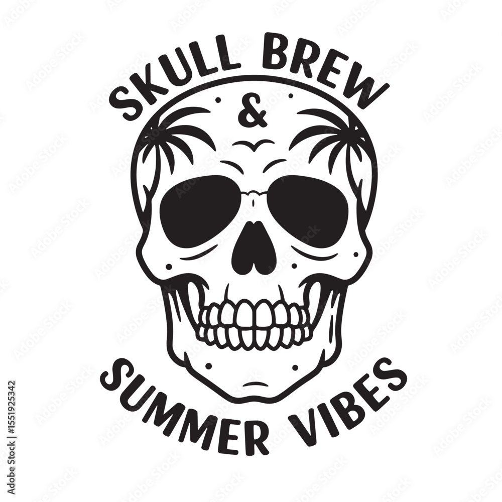 Fototapeta premium Skull brew summer vibes illustration for t-shirt design
