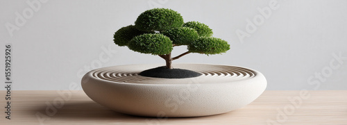 Miniature Zen Garden with small tree and sand pattern for desk meditation decor