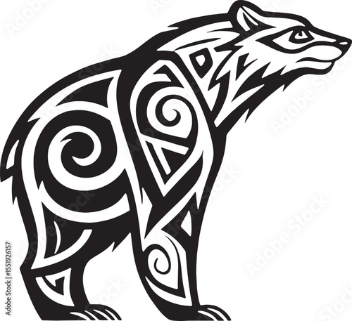 Creative tribal bear silhouette with spiral and swirl designs, excellent for tattoos, logos or ethnic-inspired artwork.