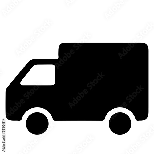 Delivery van icon in black and white, simple vector illustration.