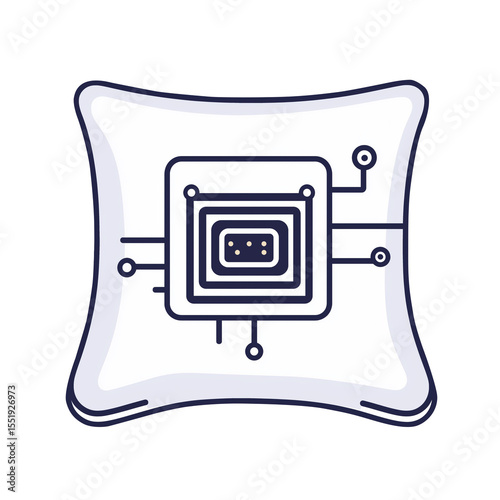 Vector icon of a smart pillow with embedded AI chip, minimal line style, white background give keywords to upload adobe stock