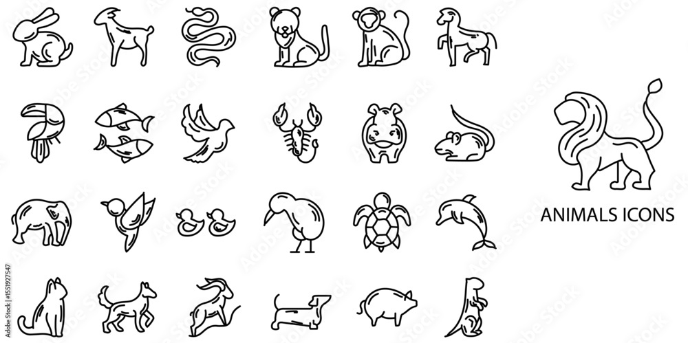 custom made wallpaper toronto digitalAnimals simple concept 24 hand drawn icons set .Vector illustration.