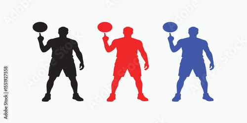 Three Basketball Player Silhouettes Black Red Blue Vector Illustration