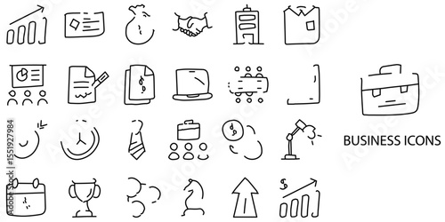 Business simple concept 24 hand drawn icons set .Vector illustration.	
