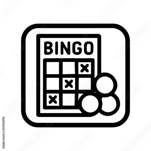 Bingo card and chips icon with transparent background representing diner entertainment and senior specials activity
