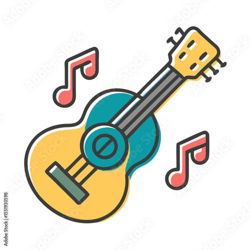 Ukulele illustration with musical notes and colorful design concept of Hobby  
