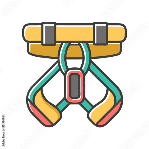 Indoor climbing harness with carabiners in vibrant colors  