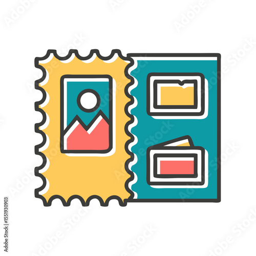 Colorful postage stamp design featuring images and frames for hobby  