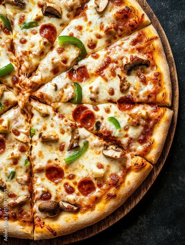 Delicious Pepperoni Pizza with Mushrooms and Green Peppers Slices