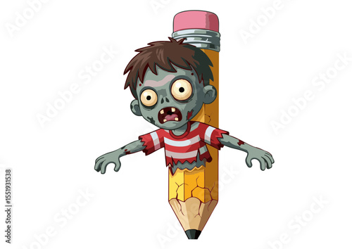 Zombie Boy Pencil Illustration Spooky Cartoon Character Design
