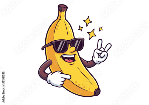 Cool Banana Character Illustration Funky Fruit with Sunglasses
