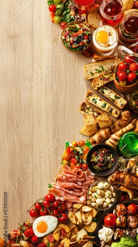 Assorted Delicious Food Spread on Wooden Table for Celebrations
