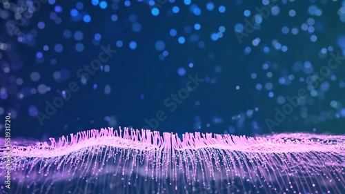 Sparkling purple and blue particles moving in digital space, abstract light motion background for futuristic and energetic visual effects	