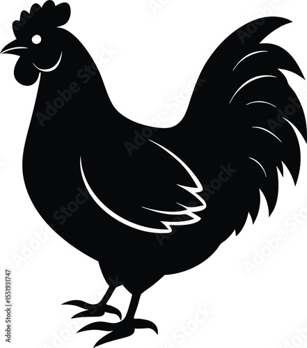 A leghorn hen in a proud stance with a prominent crest silhouette Vector