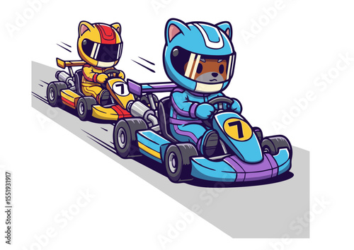 Adorable Cat Go-Kart Racers Cute Cartoon Illustration