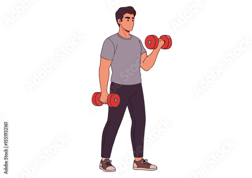 Man Lifting Dumbbells Strength Training and Fitness Illustration