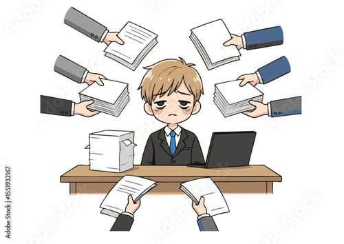 Overwhelmed Businessman Drowning in Paperwork and Deadlines