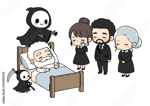 Heartfelt Goodbye A Chibi Illustration of Family Mourning