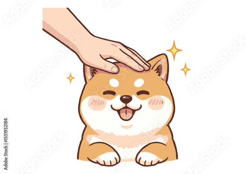 Adorable Shiba Inu Puppy Receiving Gentle Head Scratches A Heartwarming Illustration