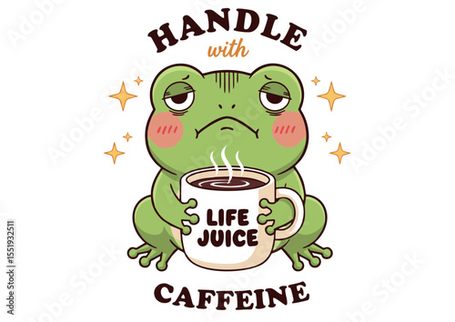 Tired Frog with Coffee Mug Handle with Caffeine Illustration