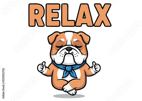 Relaxing Bulldog Illustration Cute Cartoon Dog in Yoga Pose
