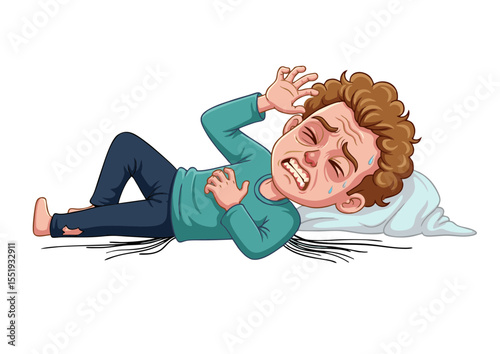Cartoon Illustration of a Man Experiencing Severe Pain and Discomfort