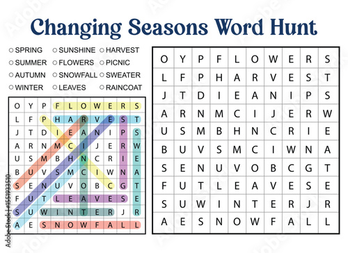 Educational Changing Seasons Word Search Puzzle for Kids