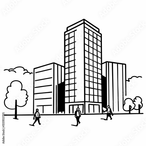 Modern City Skyline Illustration with Tall Glass Buildings