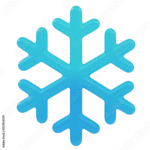 snowflake 3d render icon in cartoon plastic style minimal isolated on transparent white background