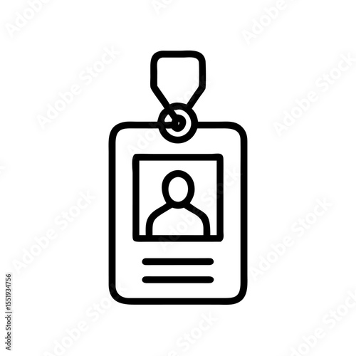 Black ID Badge Icon Silhouette on White Background, Minimalist Employee Access Pass Symbol for Identity Verification, Name Tag, and User Profile Design