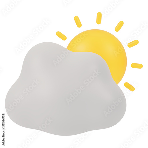 sun and cloud 3d render icon in cartoon plastic style minimal isolated on transparent white background