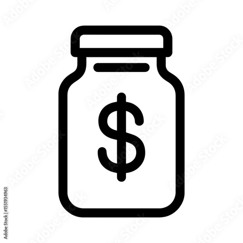 Tipping jar icon with dollar sign and transparent background representing gratuity collection and tip jar for cash donations
