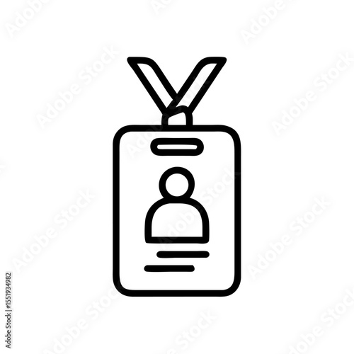 Black ID Badge Icon Silhouette on White Background, Minimalist Employee Access Pass Symbol for Identity Verification, Name Tag, and User Profile Design